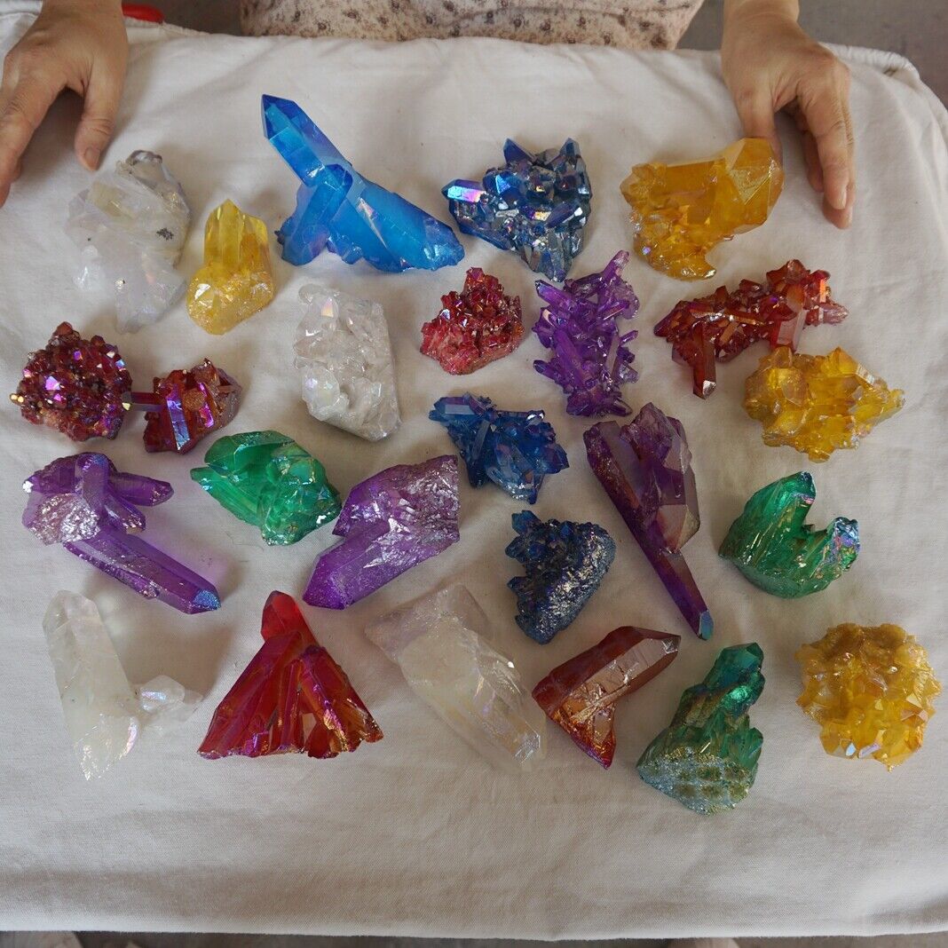 5KG 11LB 25Pcs Rainbow Aqua Aura Quartz Crystal Cluster Points Titanium Coating