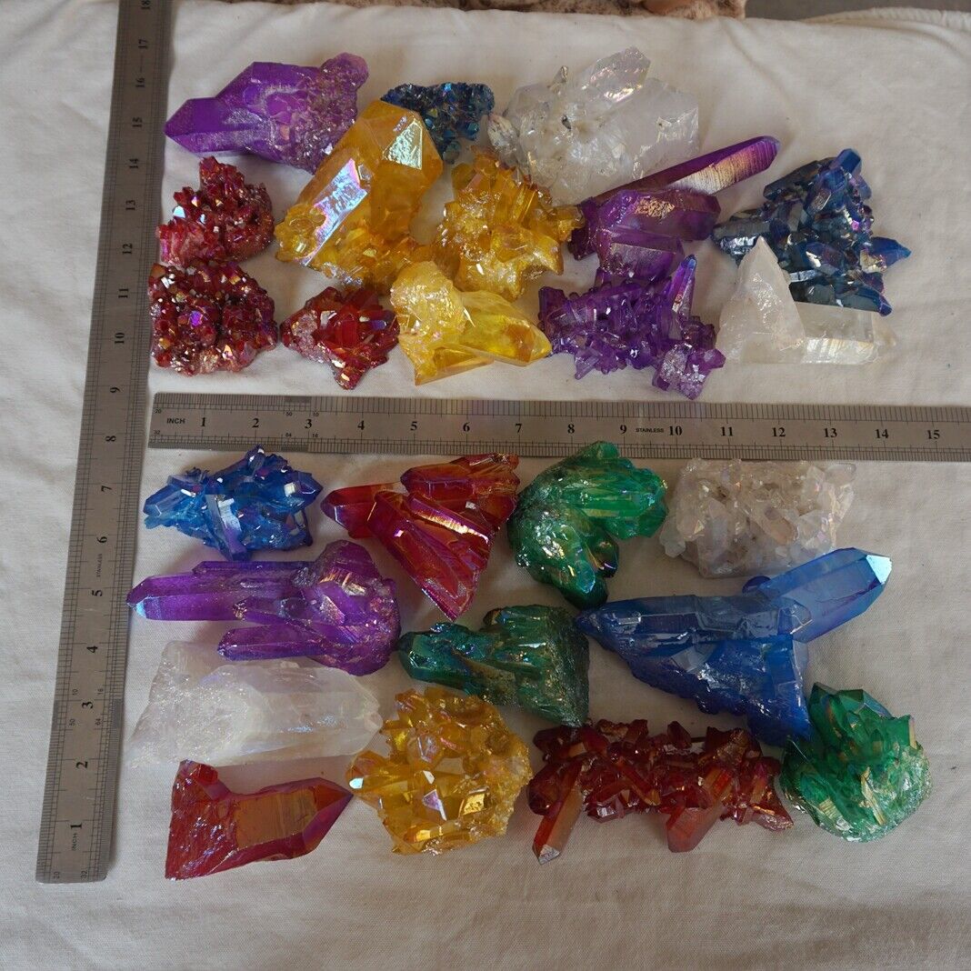 5KG 11LB 25Pcs Rainbow Aqua Aura Quartz Crystal Cluster Points Titanium Coating