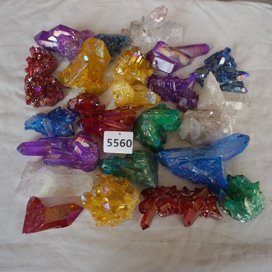 5KG 11LB 25Pcs Rainbow Aqua Aura Quartz Crystal Cluster Points Titanium Coating