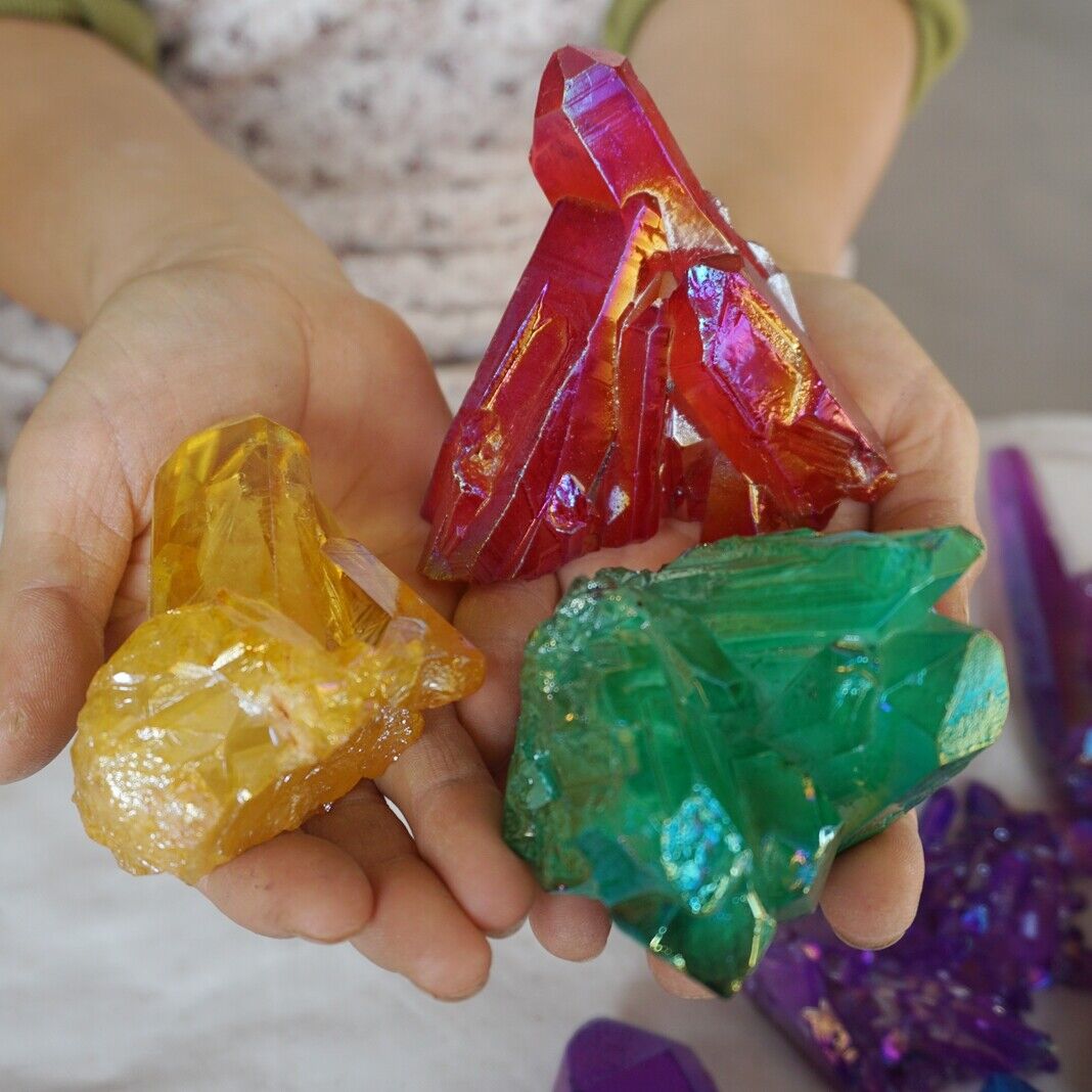 5KG 11LB 25Pcs Rainbow Aqua Aura Quartz Crystal Cluster Points Titanium Coating