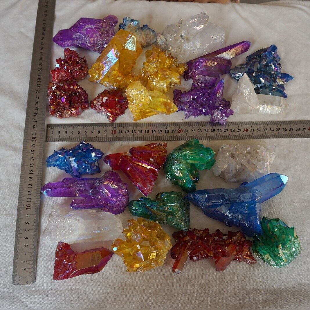 5KG 11LB 25Pcs Rainbow Aqua Aura Quartz Crystal Cluster Points Titanium Coating