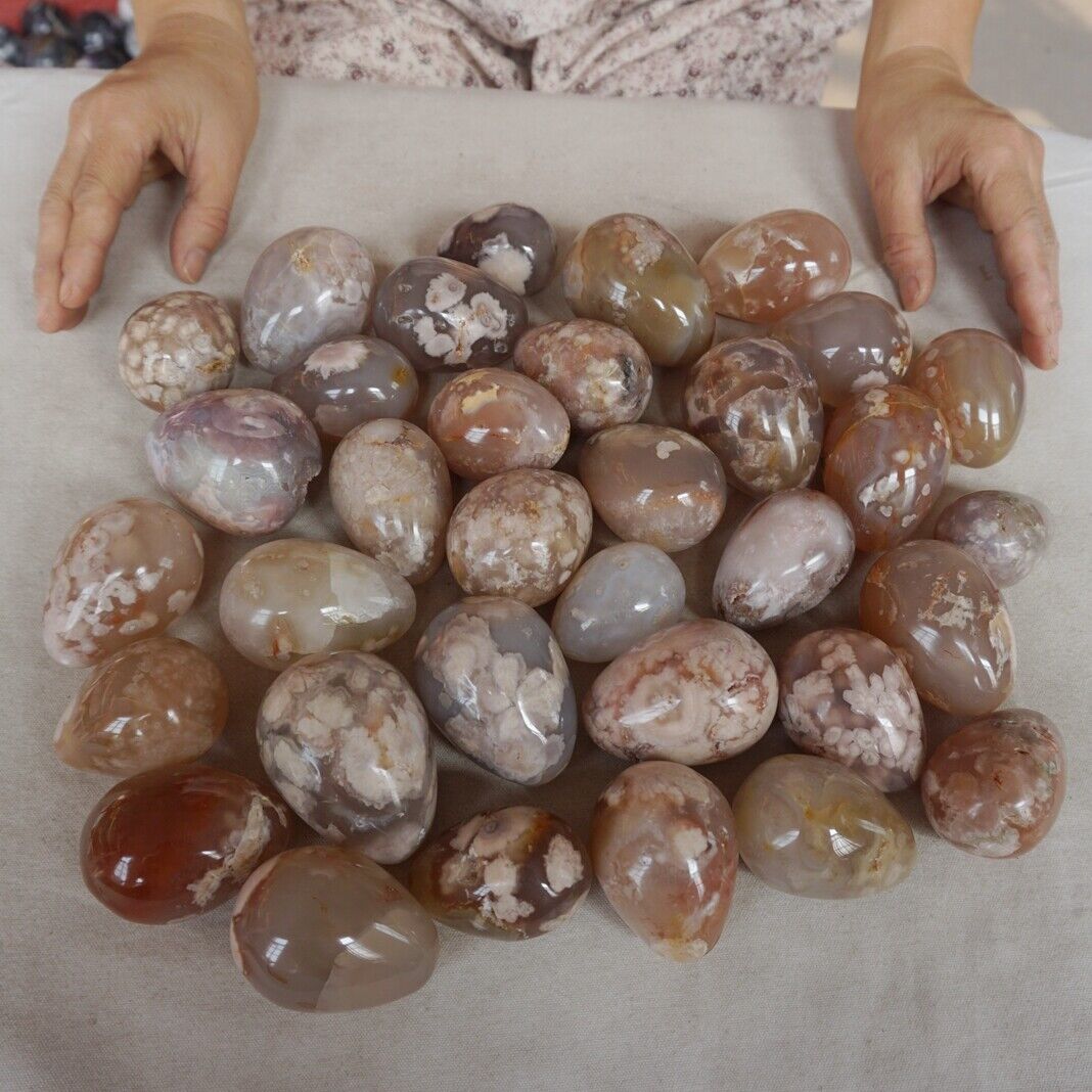 5KG 11LB 34Pcs Natural Phantom Ghost Carnelian Agate Crystal Eggs Carving Healing