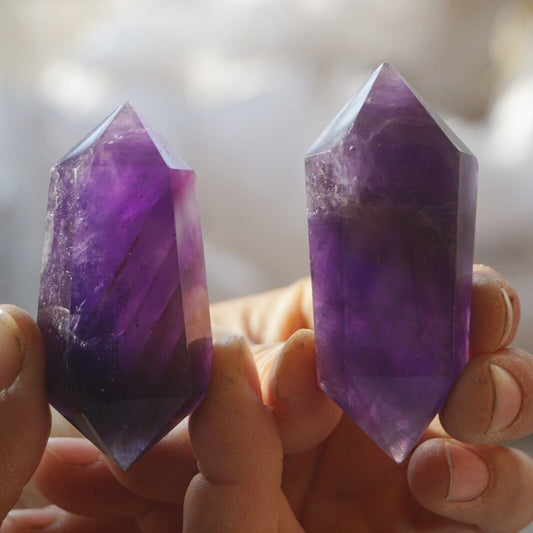 2KG 4.4LB 50Pcs Natural Purple Amethyst Quartz Crystal Double Points Wands Healing Bulk