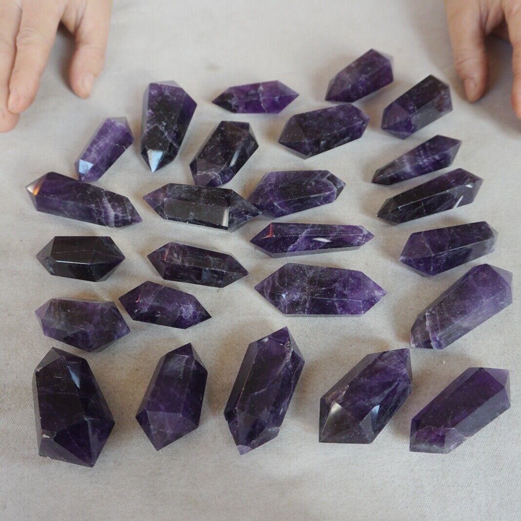 2KG 4.4LB 50Pcs Natural Purple Amethyst Quartz Crystal Double Points Wands Healing Bulk