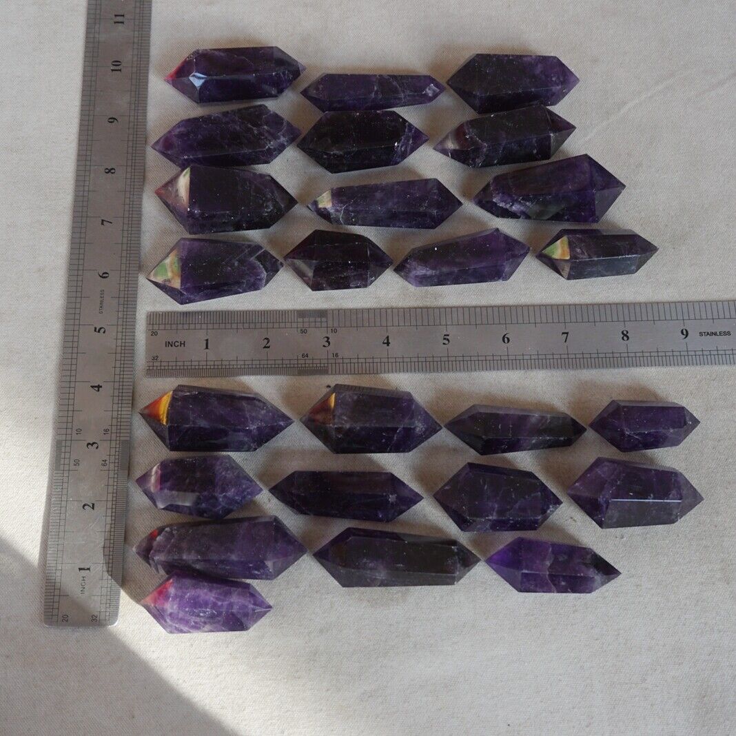 2KG 4.4LB 50Pcs Natural Purple Amethyst Quartz Crystal Double Points Wands Healing Bulk