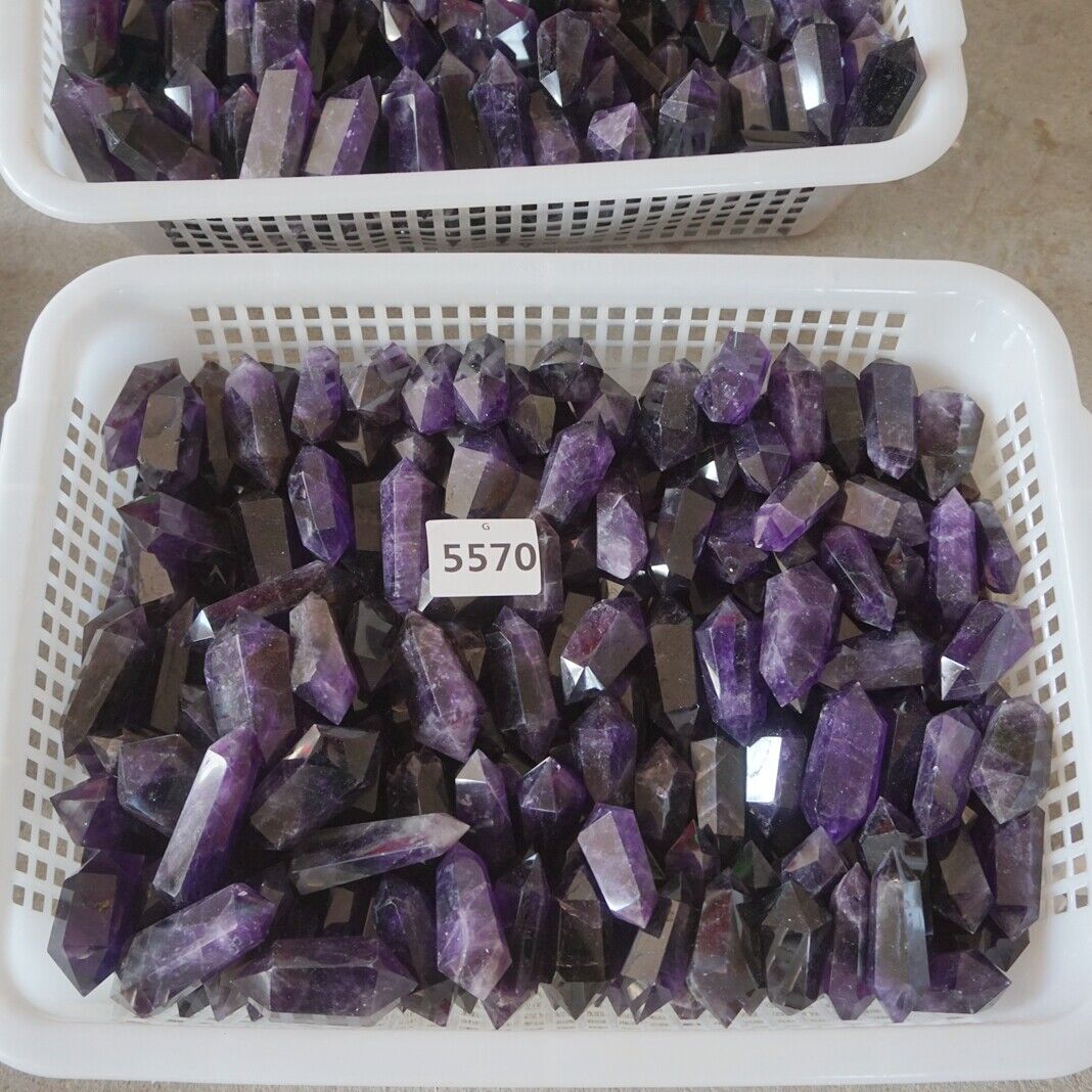 2KG 4.4LB 50Pcs Natural Purple Amethyst Quartz Crystal Double Points Wands Healing Bulk