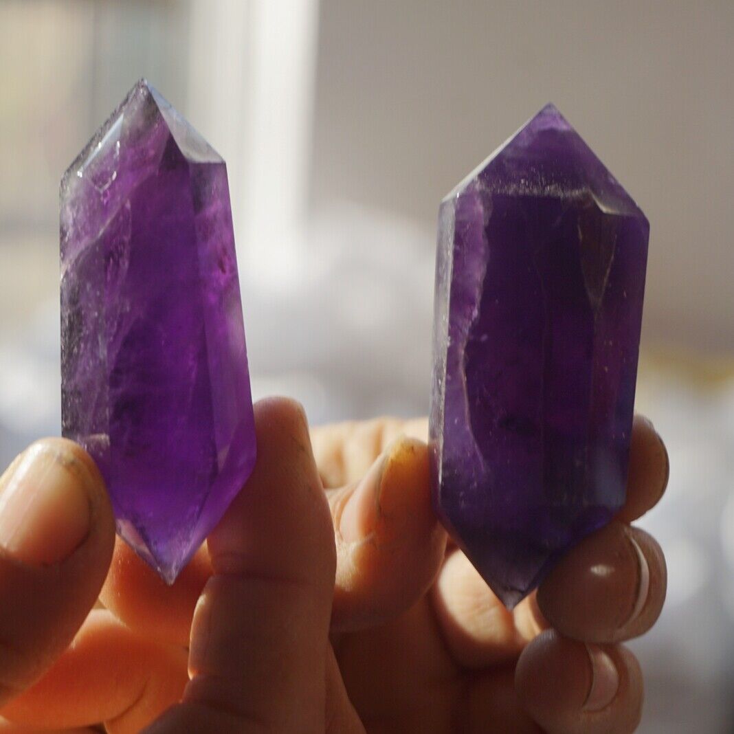 2KG 4.4LB 50Pcs Natural Purple Amethyst Quartz Crystal Double Points Wands Healing Bulk