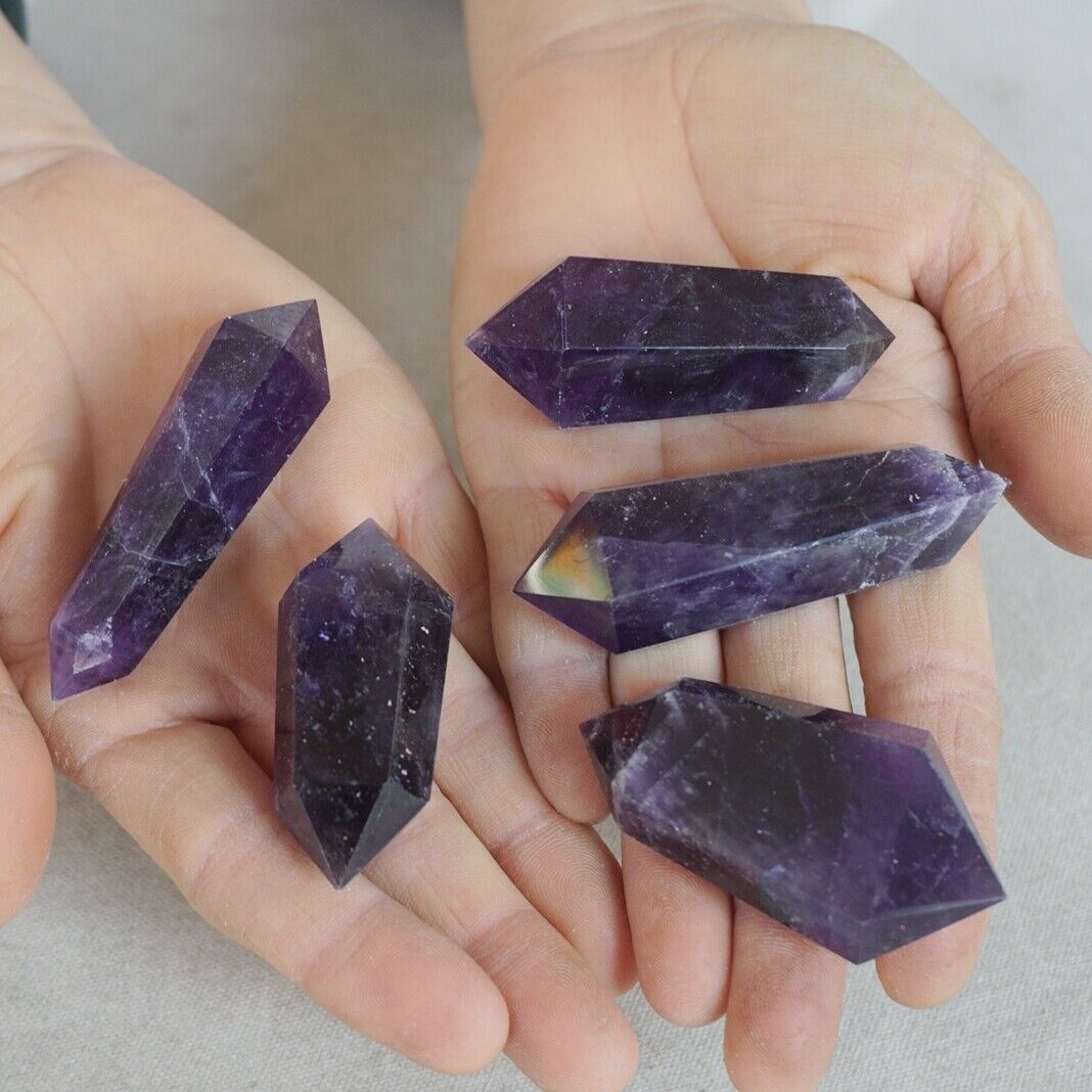 2KG 4.4LB 50Pcs Natural Purple Amethyst Quartz Crystal Double Points Wands Healing Bulk