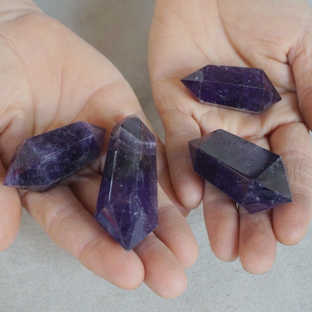 2KG 4.4LB 50Pcs Natural Purple Amethyst Quartz Crystal Double Points Wands Healing Bulk