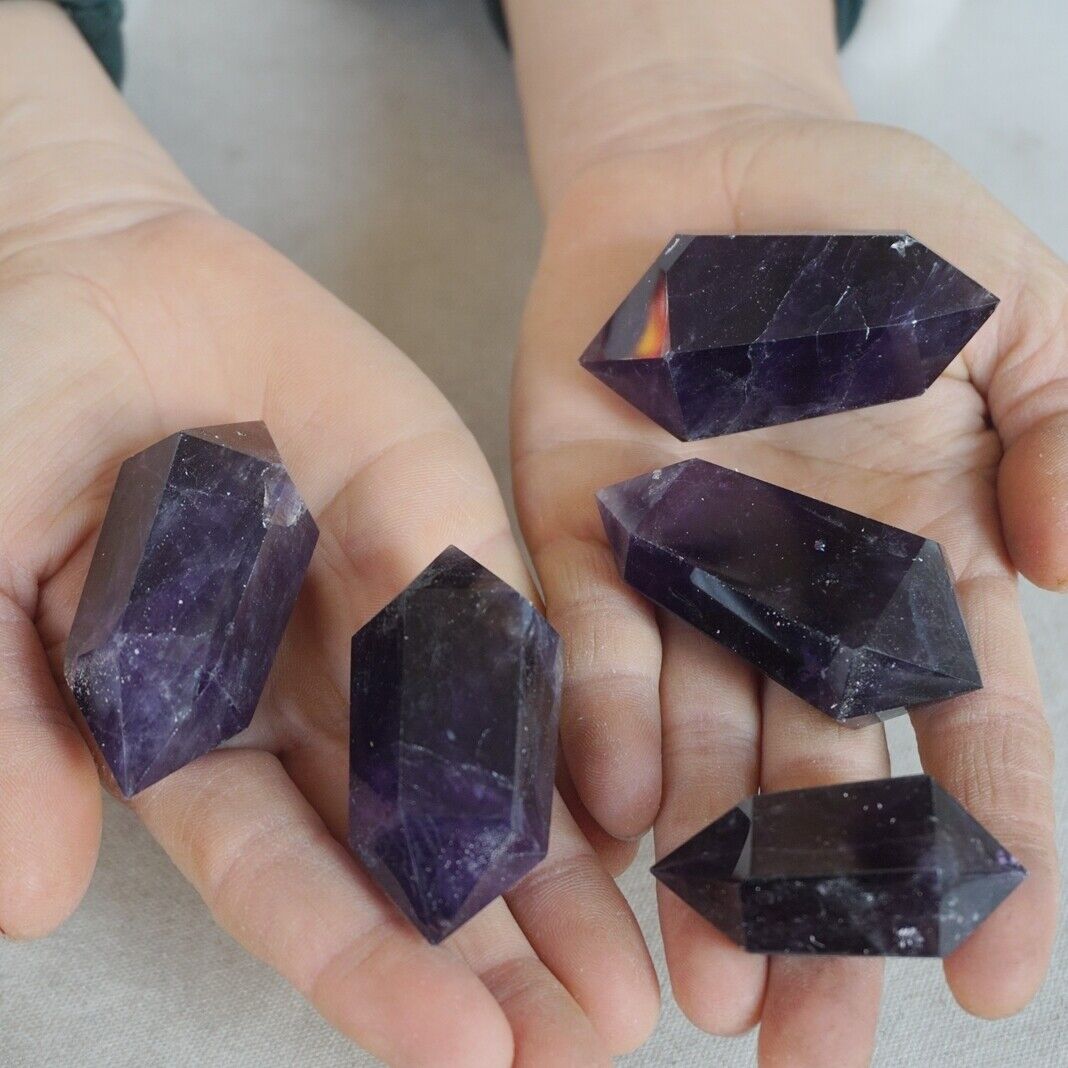 2KG 4.4LB 50Pcs Natural Purple Amethyst Quartz Crystal Double Points Wands Healing Bulk