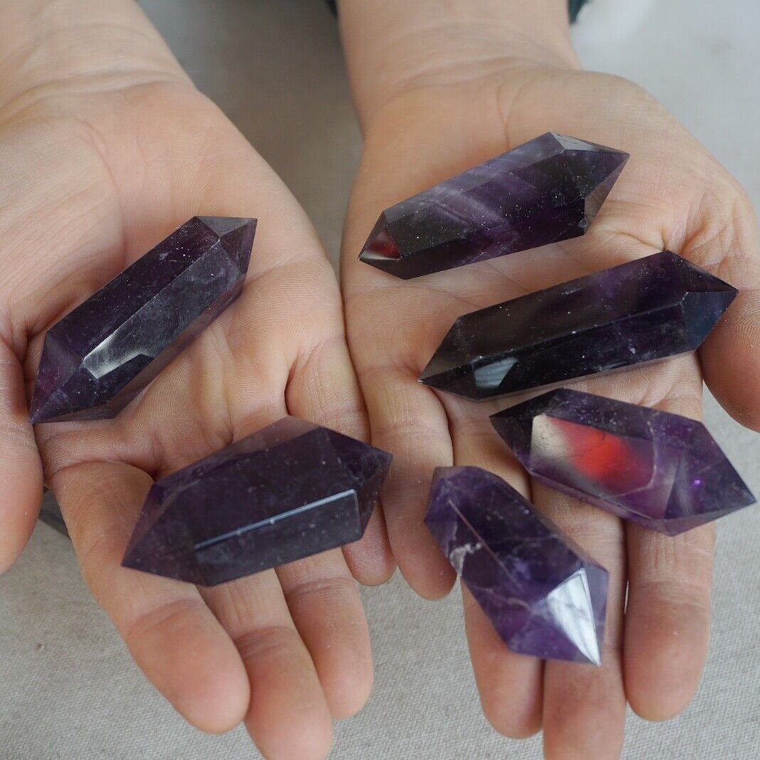 2KG 4.4LB 50Pcs Natural Purple Amethyst Quartz Crystal Double Points Wands Healing Bulk