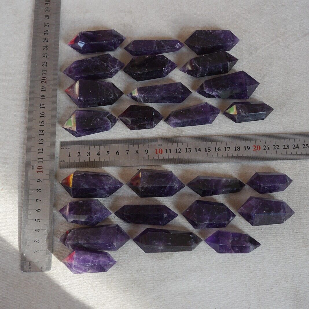 2KG 4.4LB 50Pcs Natural Purple Amethyst Quartz Crystal Double Points Wands Healing Bulk