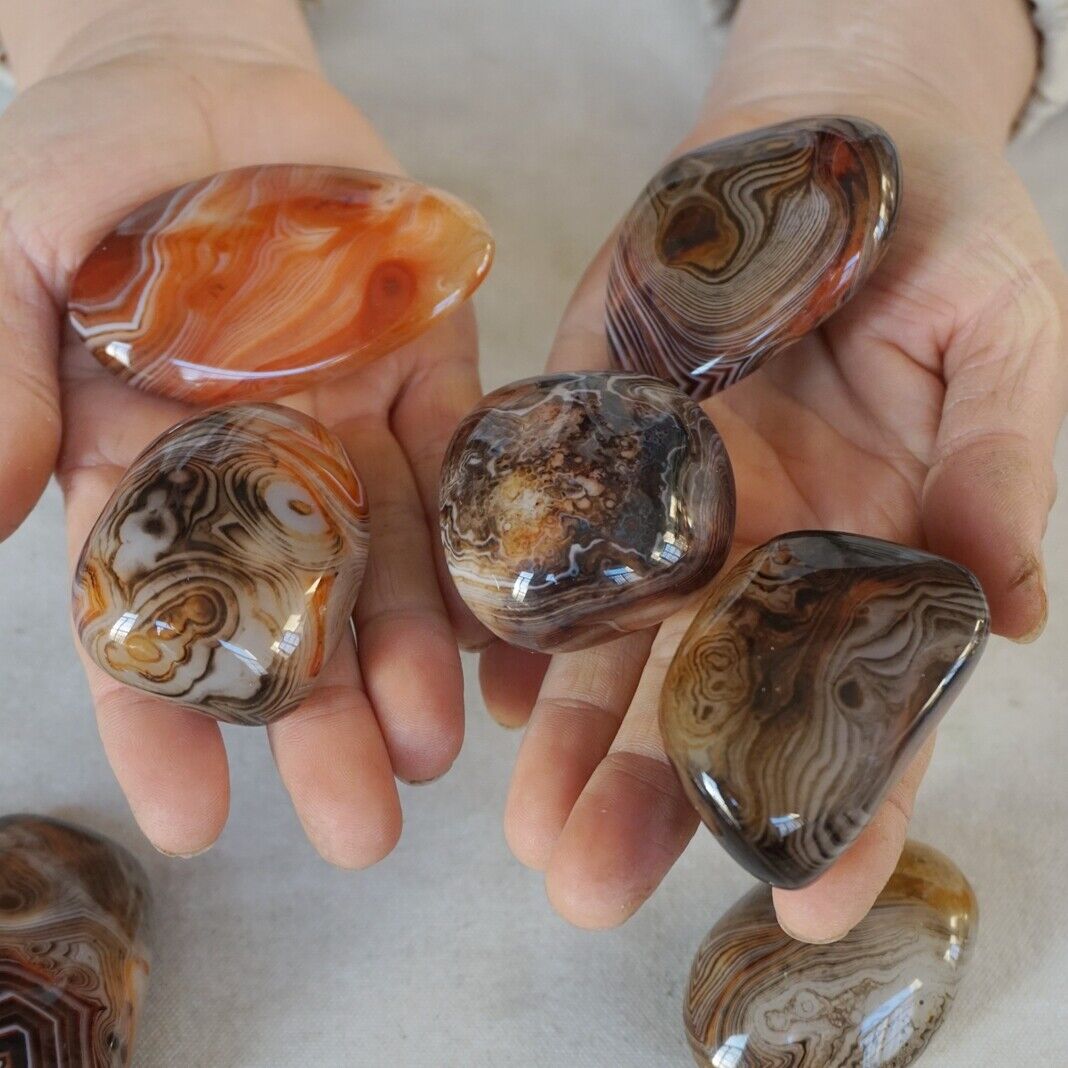 5KG 11LB 55Pcs Natural Banded Sardonyx Carnelian Silk Agate Crystal Palm Stones Healing