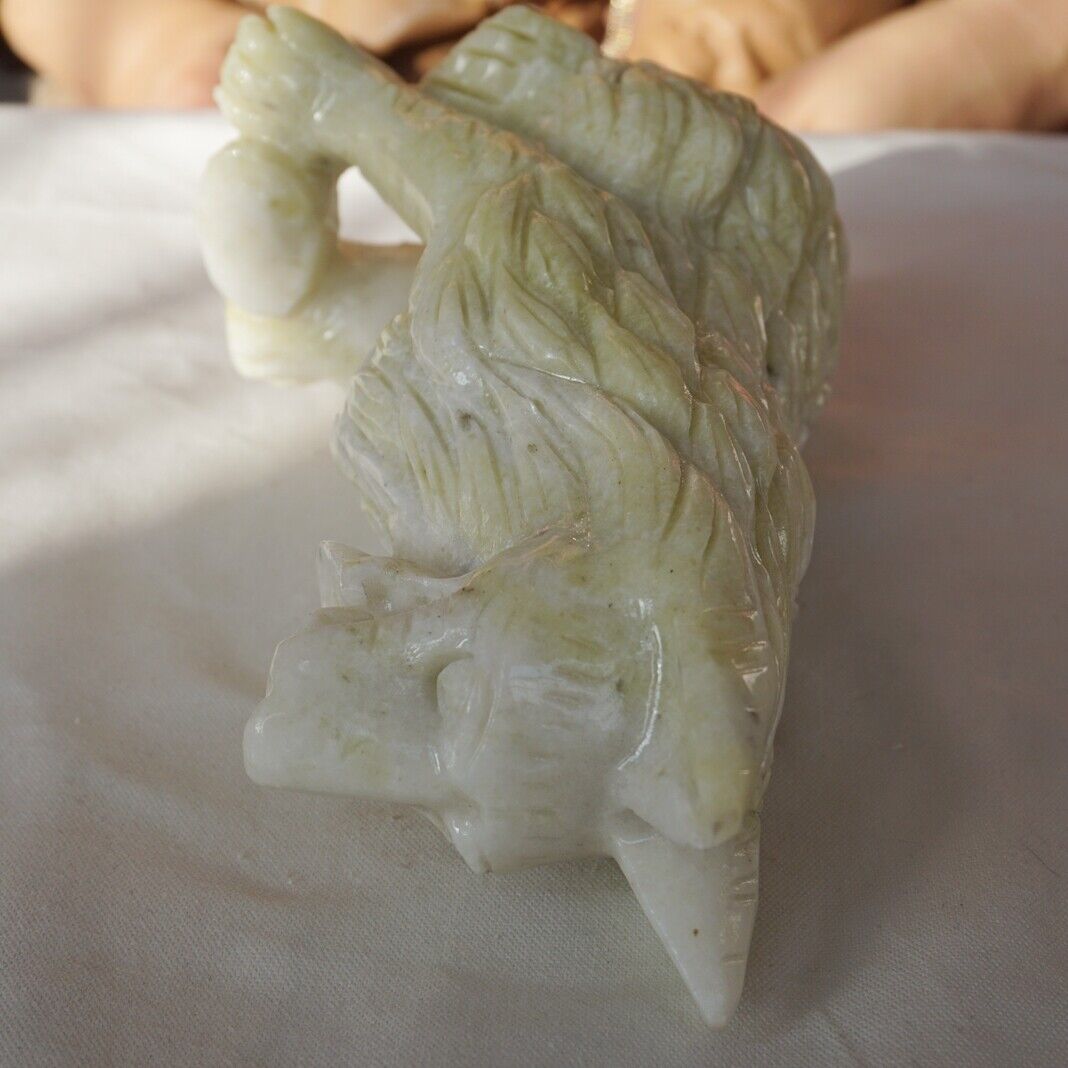 1.6KG 3.5LB 7.9" Natural Serpentine Jade Xiuyu Crystal Wolf Carved Liaoning China