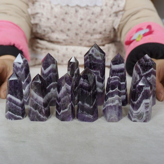 2KG 4.4LB 24Pcs Natural Phantom Chevron Amethyst Quartz Crystal Point Tower Healing