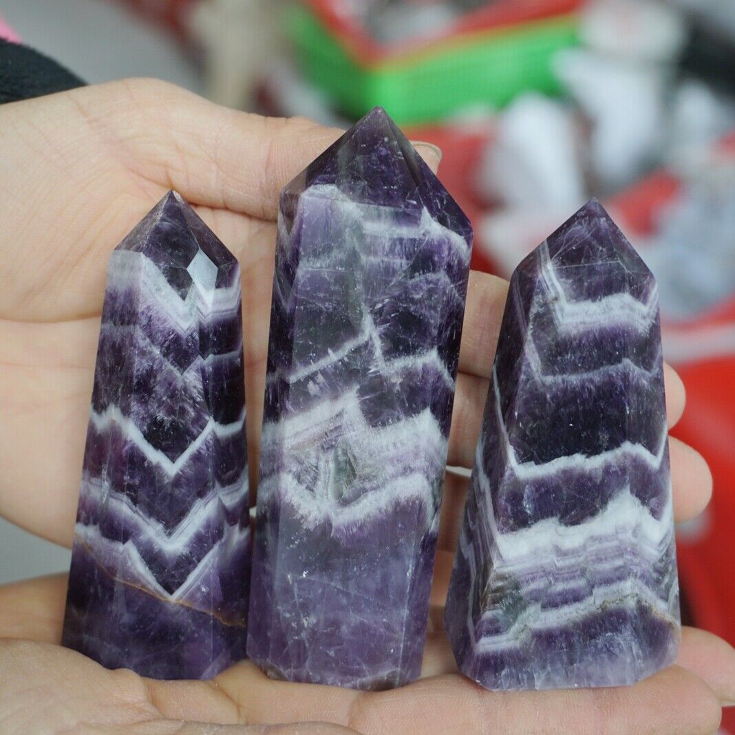 2KG 4.4LB 24Pcs Natural Phantom Chevron Amethyst Quartz Crystal Point Tower Healing