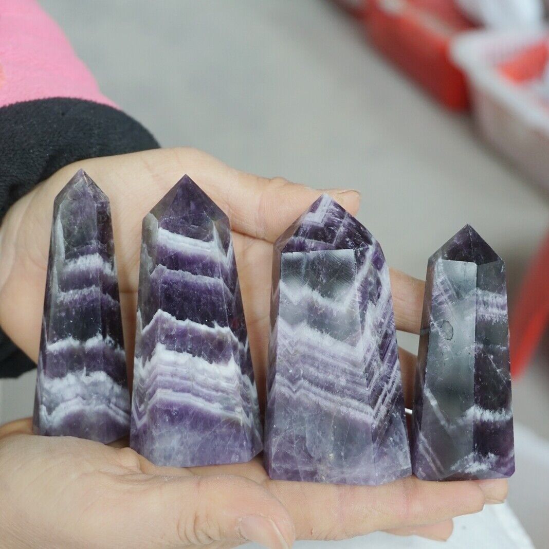 2KG 4.4LB 24Pcs Natural Phantom Chevron Amethyst Quartz Crystal Point Tower Healing