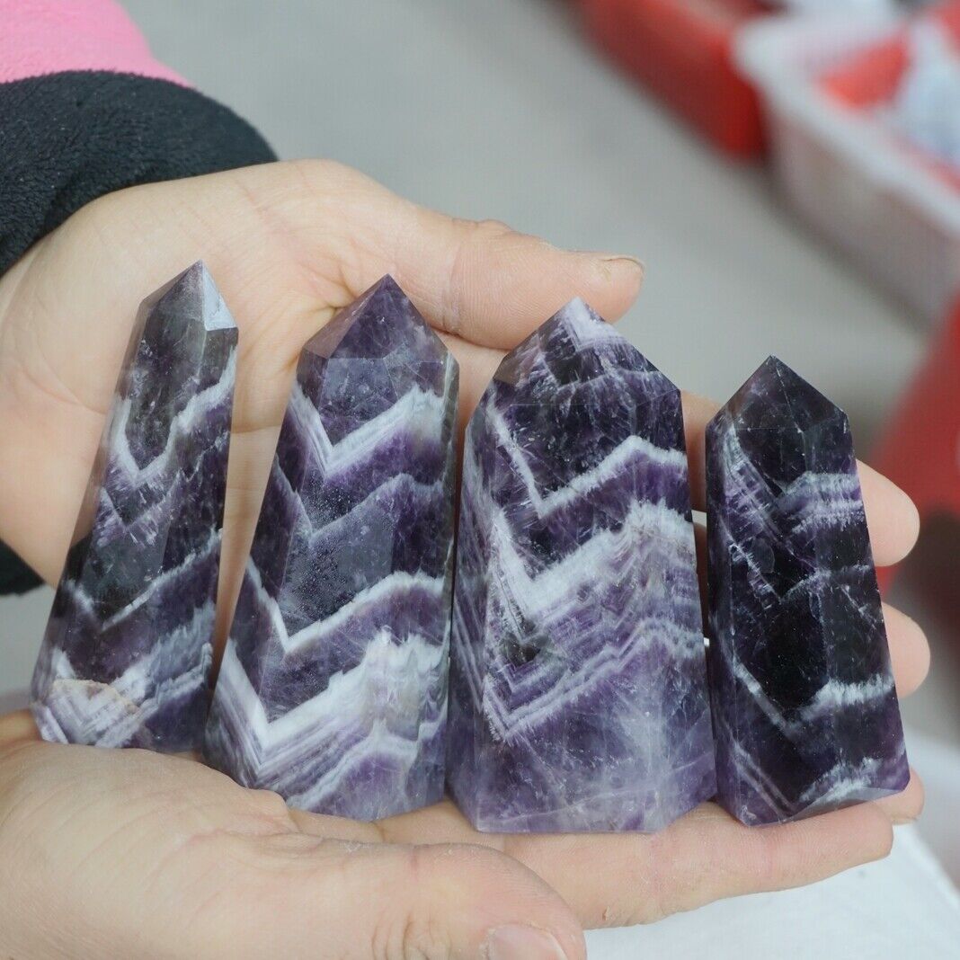 2KG 4.4LB 24Pcs Natural Phantom Chevron Amethyst Quartz Crystal Point Tower Healing