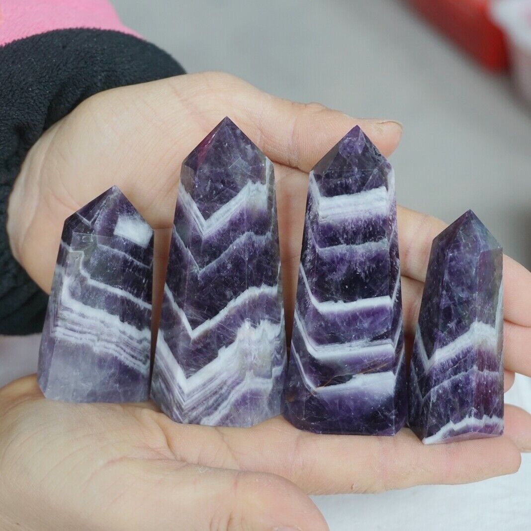 2KG 4.4LB 24Pcs Natural Phantom Chevron Amethyst Quartz Crystal Point Tower Healing