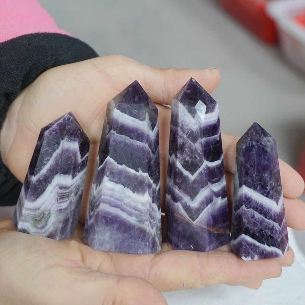 2KG 4.4LB 24Pcs Natural Phantom Chevron Amethyst Quartz Crystal Point Tower Healing