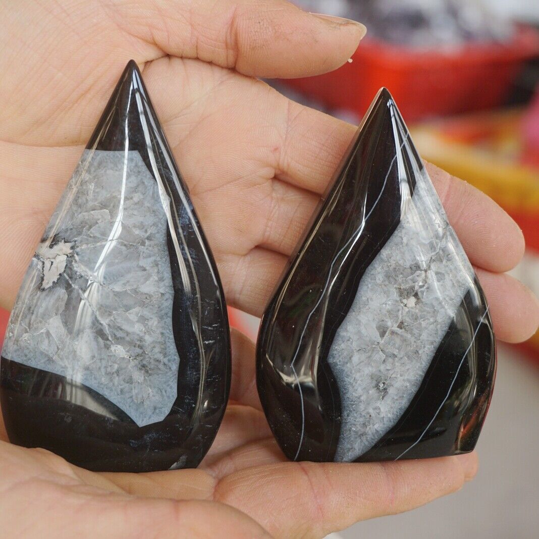 20Pcs 2.4KG Natural Black Carnelian Agate Crystal Point Geode Flame Palm Healing