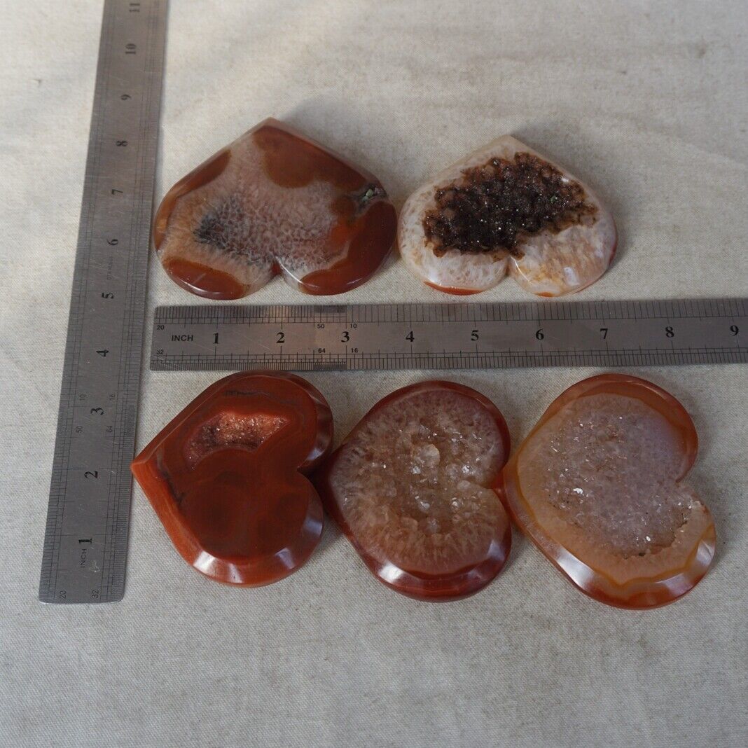 10Pcs 1.4KG 3.0LB Natural Red Carnelian Agate Quartz Crystal Geode Heart Carving Healing