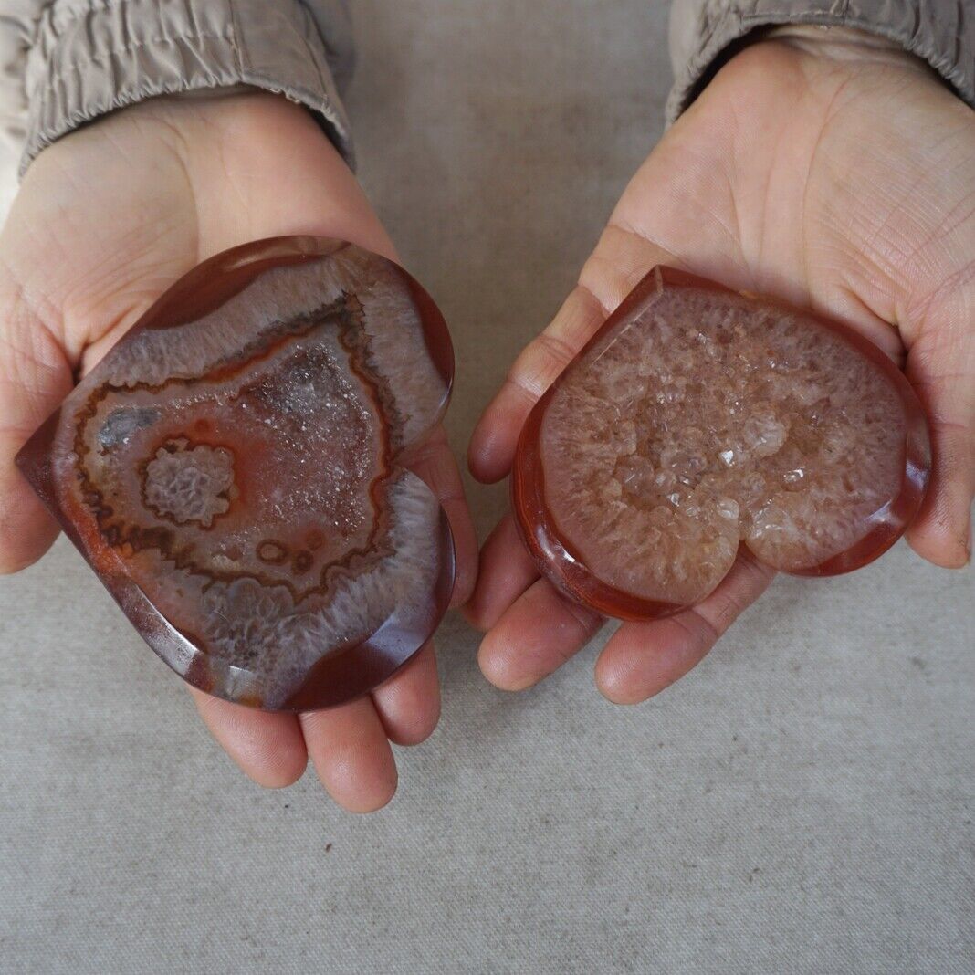 10Pcs 1.4KG 3.0LB Natural Red Carnelian Agate Quartz Crystal Geode Heart Carving Healing