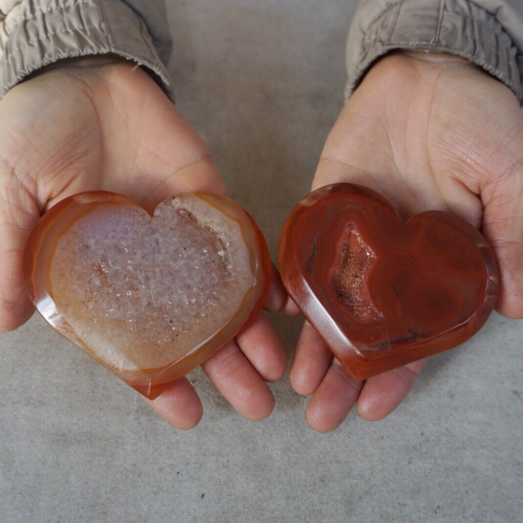 10Pcs 1.4KG 3.0LB Natural Red Carnelian Agate Quartz Crystal Geode Heart Carving Healing