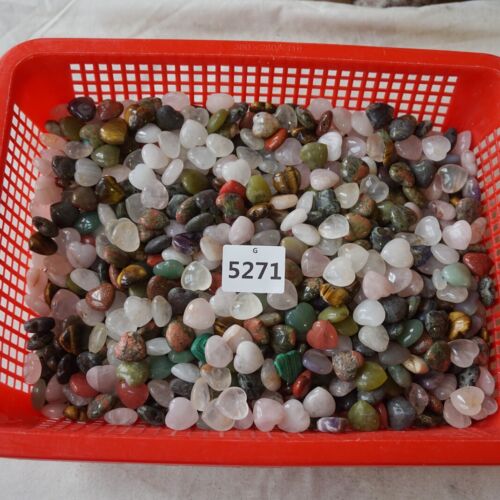 2Kg 4.4LB 360Pcs Tiny Natural Quartz Crystal Jasper Heart Mixed Stone Tumble Healing 2cm