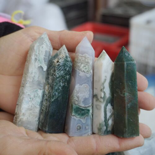 4.5KG 10LB 80Pcs Natural Moss Agate Carnelian Quartz Crystal Geode Tower Healing