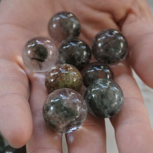 100 Pieces 1.1kg Natural Phantom Ghost Clear Quartz Crystal Sphere Ball Healing 17-22mm