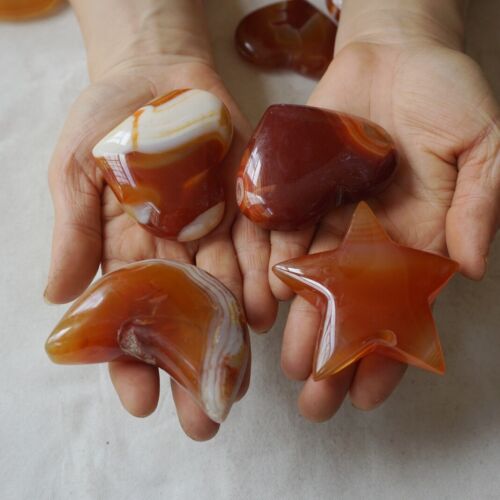 4.4LB 2KG 24Pcs Red Sardonyx Carnelian Agate Crystal Heart Star Moon Heart Healing