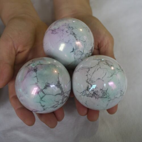 4KG 8.8LB 10Pcs Rainbow Aqua Aura White Howlite Quartz Crystal Ball Titanium Coating