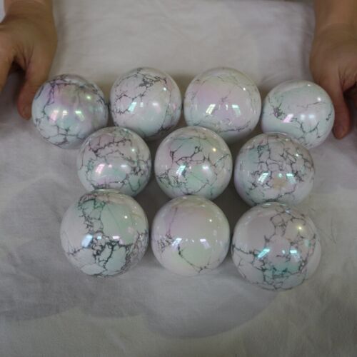 4KG 8.8LB 10Pcs Rainbow Aqua Aura White Howlite Quartz Crystal Ball Titanium Coating