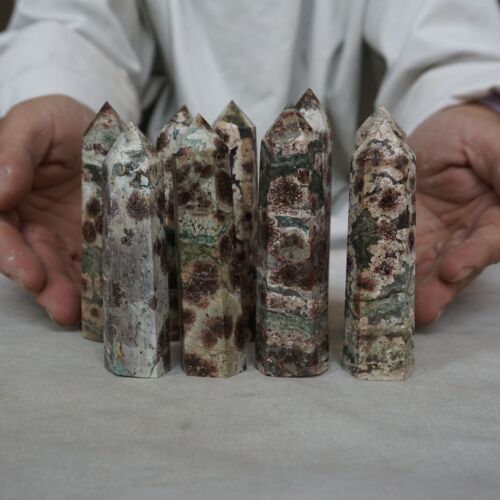 2KG  24Pcs Natural Green Sakura Jasper Crystal Point Tower Healing Russia Bulk