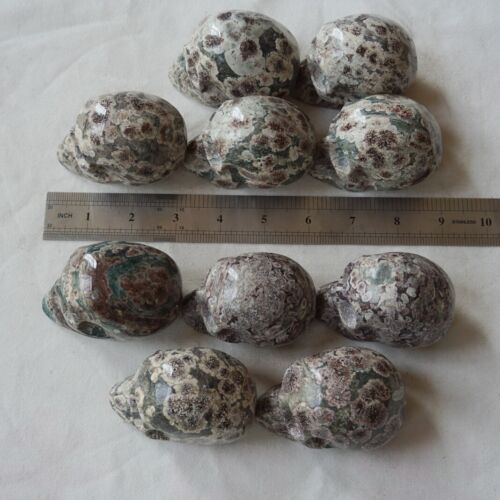 2.6KG 5.7LB 10Pcs Natural Green Sakura Jasper Crystal Skull Carving Healing Russia Bulk