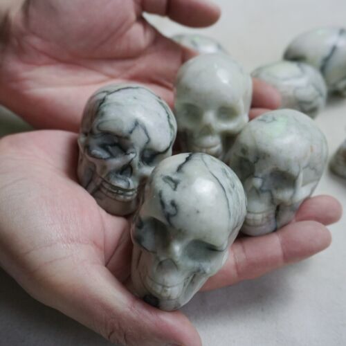 2KG 4.4LB 10Pcs Natural Network Jasper Crystal Skull Carving Head Sculpture Healing