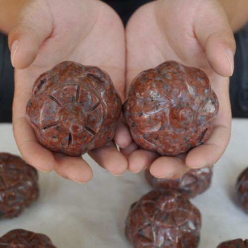 5.5LB 10Pcs Natural Red Katophorite Jasper Crystal Carving Pumpkin Lantern Healing Whloesales