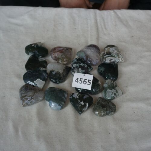 1kg 2.2LB 15Pcs Natural Moss Agate Carnelian Quartz Crystal Heart Palm Stone Healing