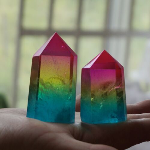 2KG 4.4LB 30Pcs Rainbow Aqua Aura Clear Quartz Crystal Point Tower Titanium Coating