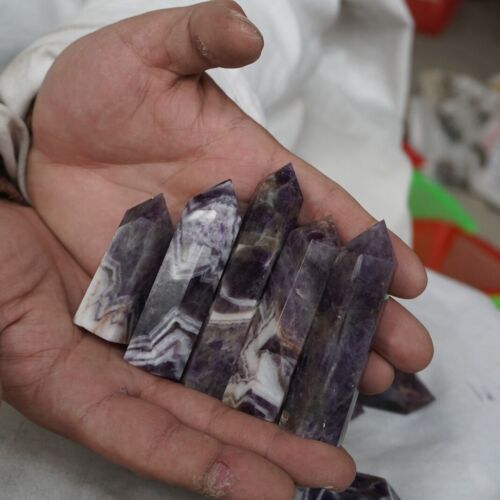 28Pcs 2kg 4.4LB Natural Phantom Chevron Amethyst Quartz Crystal Point Tower Healing