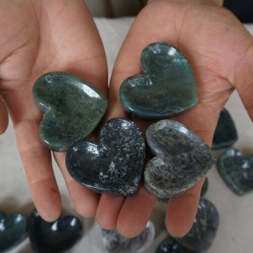 1KG 2.2LB 17Pcs Natural Moss Agate Carnelian Quartz Crystal Heart Palm Bowl Healing