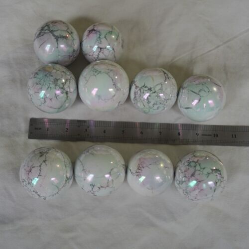 4KG 8.8LB 10Pcs Rainbow Aqua Aura White Howlite Quartz Crystal Ball Titanium Coating