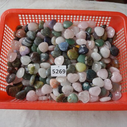 2Kg 2.2LB 120Pcs Small Natural Quartz Crystal Jasper Heart Mixed Stone Tumbles Healing 3cm