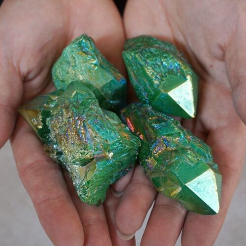 2.2LB 12Pcs Green Rainbow Aqua Aura Quartz Crystal Cluster Points Titanium Coating