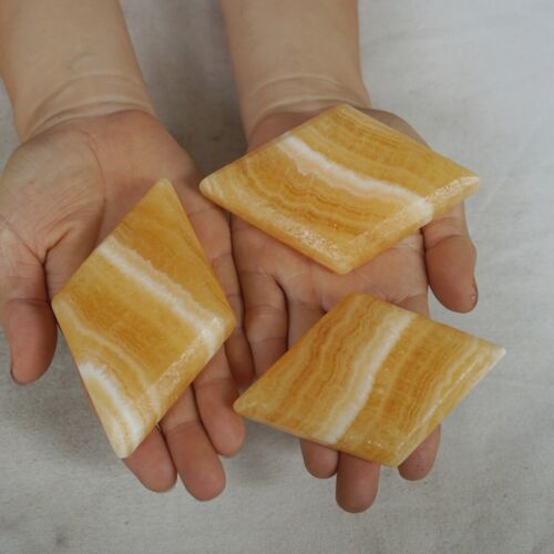 2.6KG 5.6LB 20Pcs Natural Yellow Banded Calcite Rhombus Crystal Palm Stone Healing