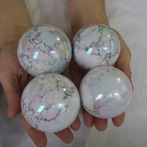 4KG 8.8LB 10Pcs Rainbow Aqua Aura White Howlite Quartz Crystal Ball Titanium Coating