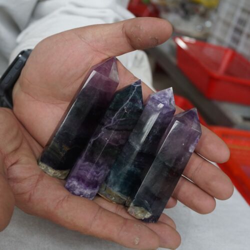 2KG 4.4LB 16Pcs Natural Blue Purple Fluorite Quartz Crystal Point Tower Healing