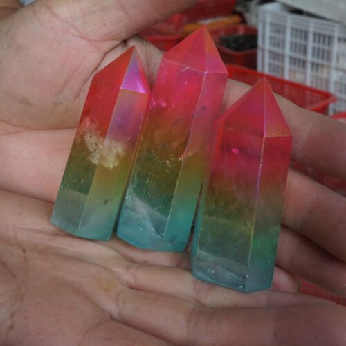 1KG 2.2LB 14Pcs Rainbow Aqua Aura Clear Quartz Crystal Point Tower Titanium Coating