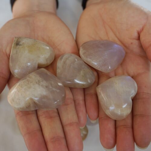 1kg 2.2LB 16Pcs Natural Blue Rainbow Moonstone Crystal Heart Palm Stones Healing